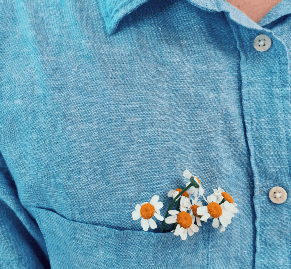 Flowers inside of a shirt pocket